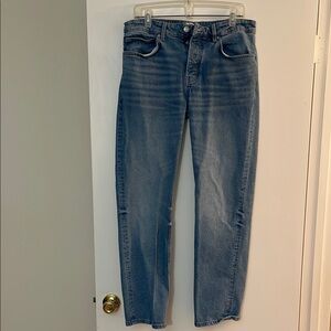 Blue Straight-Leg Jeans with Faded Finish